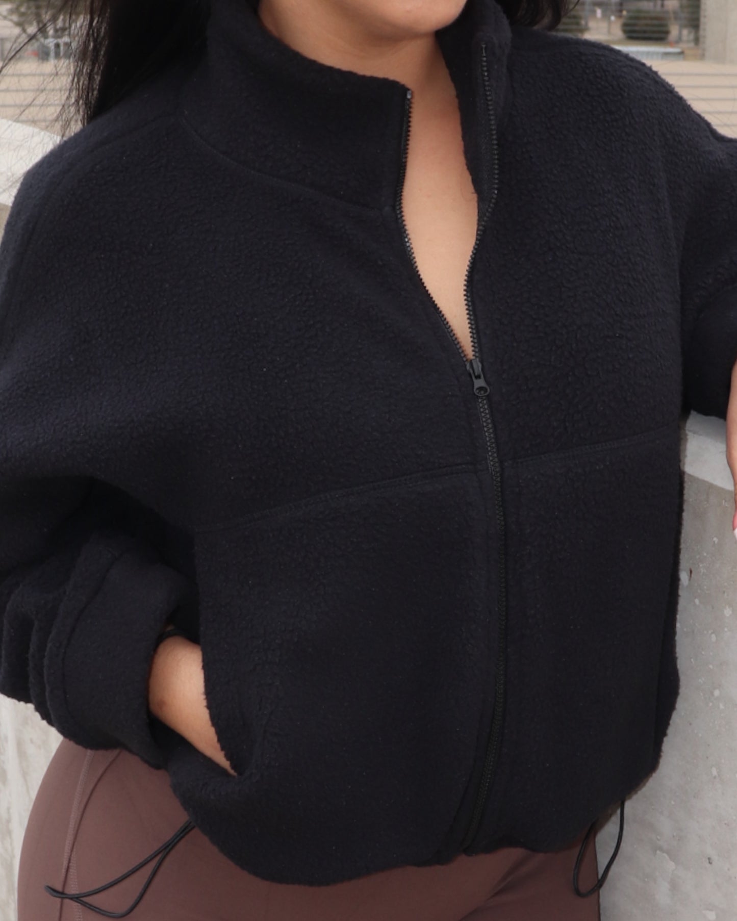 Drop-Shoulder Teddy jacket Black