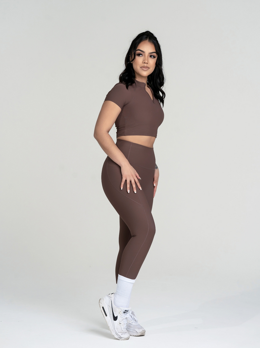 Ribbed coffee leggings